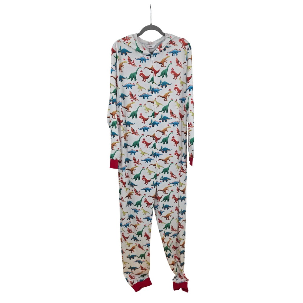 PatPat Mens Christmas Dinosaur Hooded Pajamas White Large Merry Christmas Dino